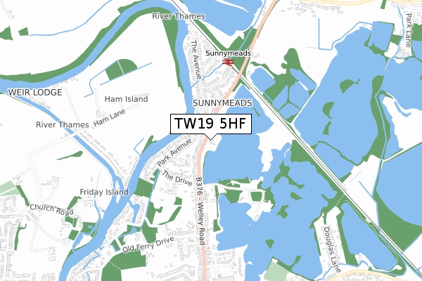 TW19 5HF map - small scale - OS Open Zoomstack (Ordnance Survey)