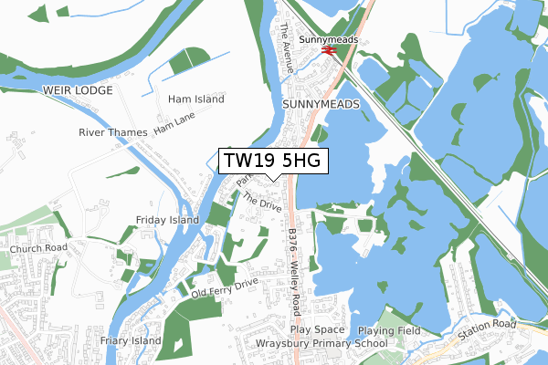 TW19 5HG map - small scale - OS Open Zoomstack (Ordnance Survey)