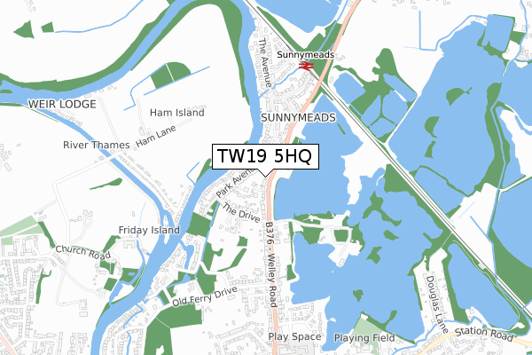 TW19 5HQ map - small scale - OS Open Zoomstack (Ordnance Survey)