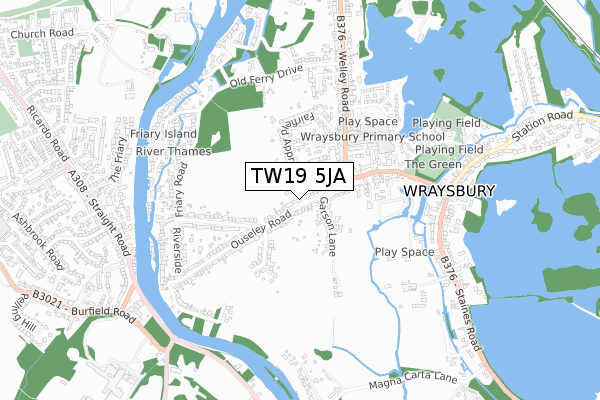 TW19 5JA map - small scale - OS Open Zoomstack (Ordnance Survey)