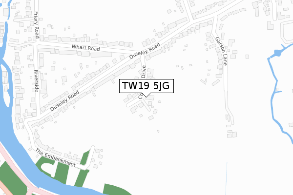 TW19 5JG map - large scale - OS Open Zoomstack (Ordnance Survey)