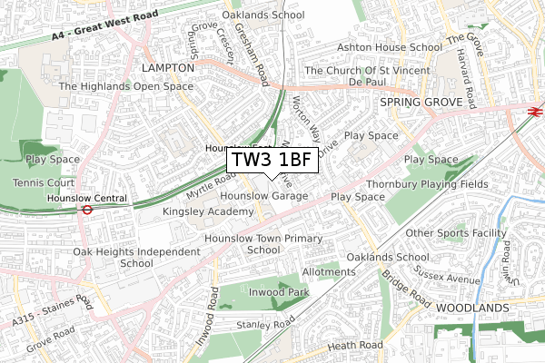 TW3 1BF map - small scale - OS Open Zoomstack (Ordnance Survey)