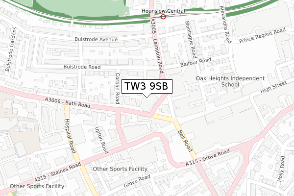 TW3 9SB map - large scale - OS Open Zoomstack (Ordnance Survey)