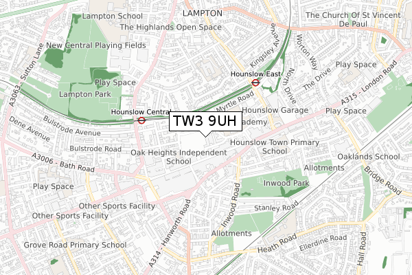 TW3 9UH map - small scale - OS Open Zoomstack (Ordnance Survey)