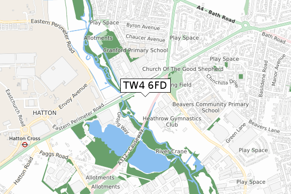 TW4 6FD map - small scale - OS Open Zoomstack (Ordnance Survey)