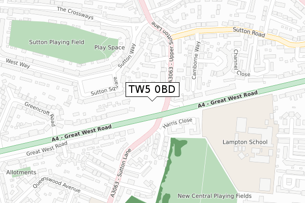 TW5 0BD map - large scale - OS Open Zoomstack (Ordnance Survey)