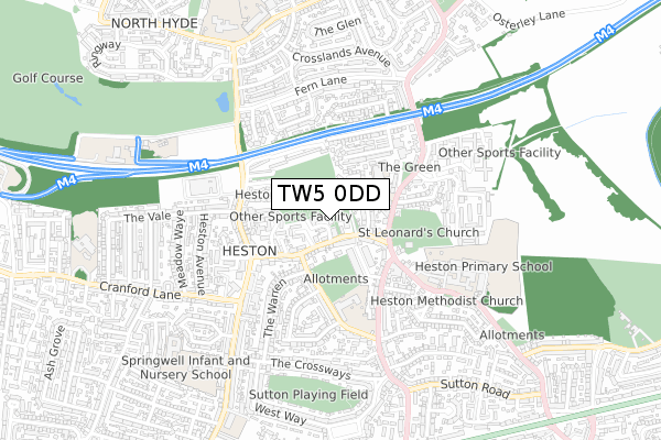 TW5 0DD map - small scale - OS Open Zoomstack (Ordnance Survey)