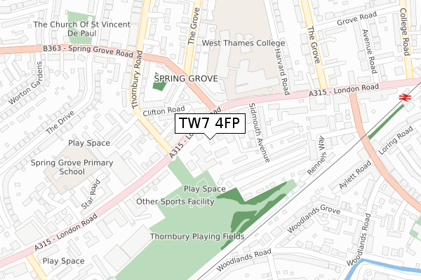 TW7 4FP map - large scale - OS Open Zoomstack (Ordnance Survey)