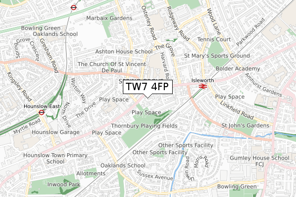 TW7 4FP map - small scale - OS Open Zoomstack (Ordnance Survey)