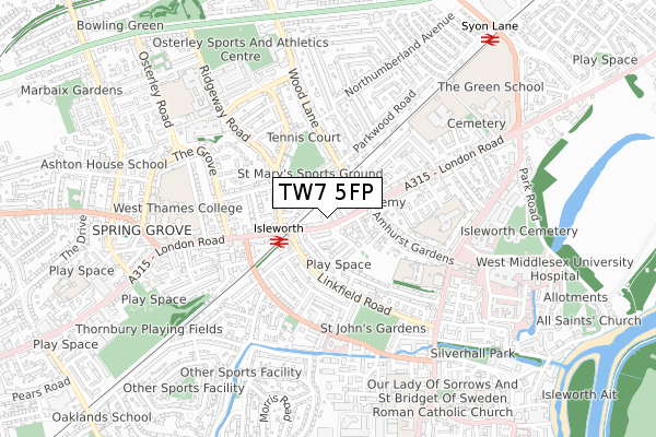 TW7 5FP map - small scale - OS Open Zoomstack (Ordnance Survey)