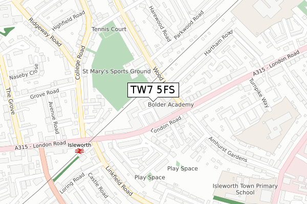 TW7 5FS map - large scale - OS Open Zoomstack (Ordnance Survey)