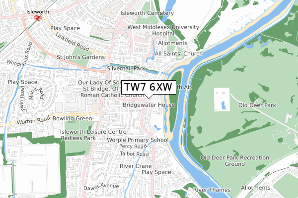 TW7 6XW map - small scale - OS Open Zoomstack (Ordnance Survey)