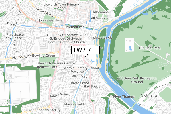 TW7 7FF map - small scale - OS Open Zoomstack (Ordnance Survey)