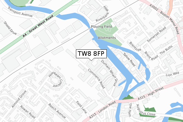 TW8 8FP map - large scale - OS Open Zoomstack (Ordnance Survey)