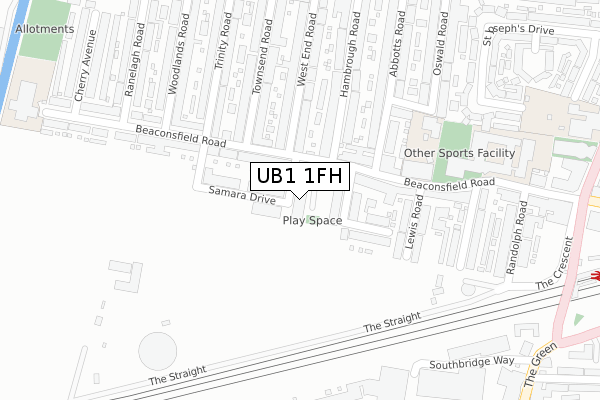 UB1 1FH map - large scale - OS Open Zoomstack (Ordnance Survey)