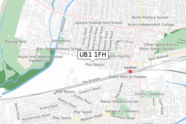 UB1 1FH map - small scale - OS Open Zoomstack (Ordnance Survey)