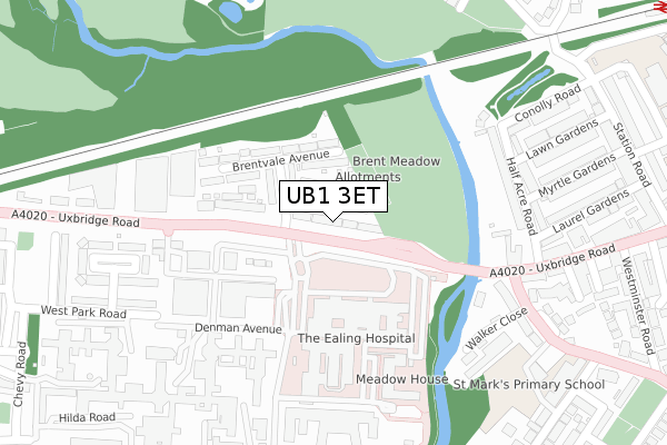 UB1 3ET map - large scale - OS Open Zoomstack (Ordnance Survey)