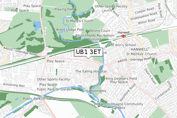 UB1 3ET map - small scale - OS Open Zoomstack (Ordnance Survey)