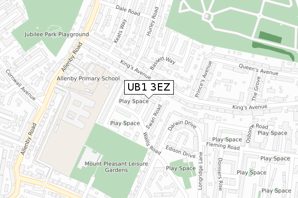 UB1 3EZ map - large scale - OS Open Zoomstack (Ordnance Survey)