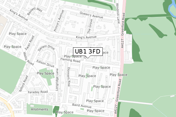 UB1 3FD map - large scale - OS Open Zoomstack (Ordnance Survey)