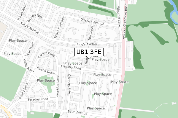 UB1 3FE map - large scale - OS Open Zoomstack (Ordnance Survey)