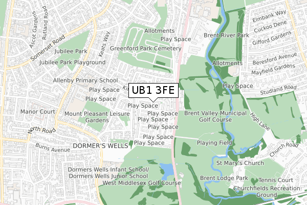 UB1 3FE map - small scale - OS Open Zoomstack (Ordnance Survey)