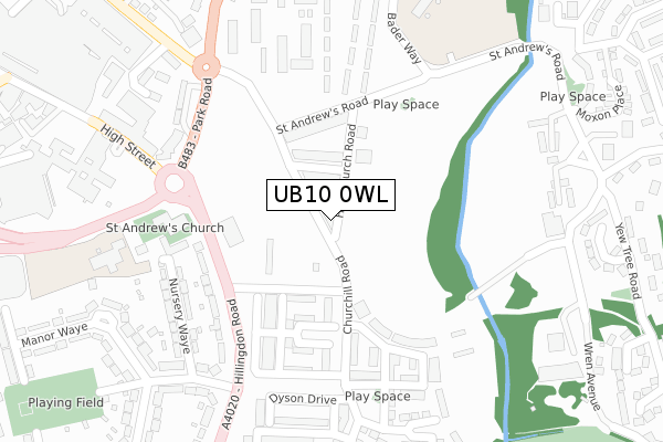 UB10 0WL map - large scale - OS Open Zoomstack (Ordnance Survey)