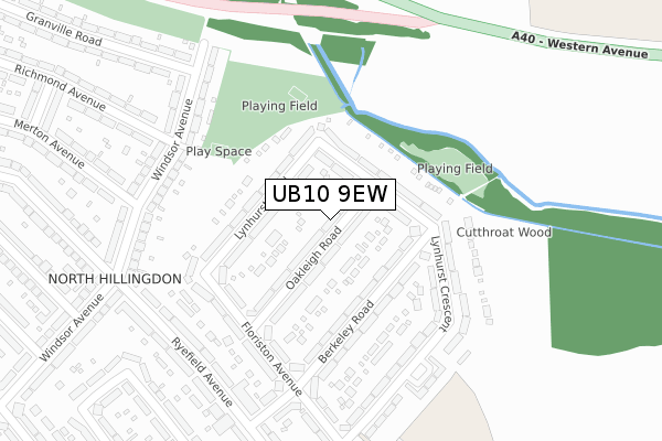 UB10 9EW map - large scale - OS Open Zoomstack (Ordnance Survey)