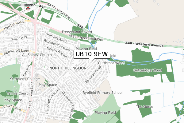 UB10 9EW map - small scale - OS Open Zoomstack (Ordnance Survey)