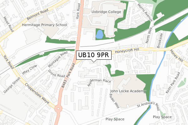 UB10 9PR map - large scale - OS Open Zoomstack (Ordnance Survey)