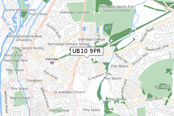 UB10 9PR map - small scale - OS Open Zoomstack (Ordnance Survey)