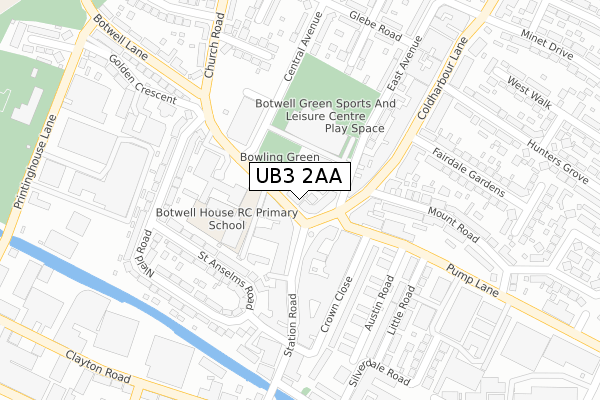 UB3 2AA map - large scale - OS Open Zoomstack (Ordnance Survey)