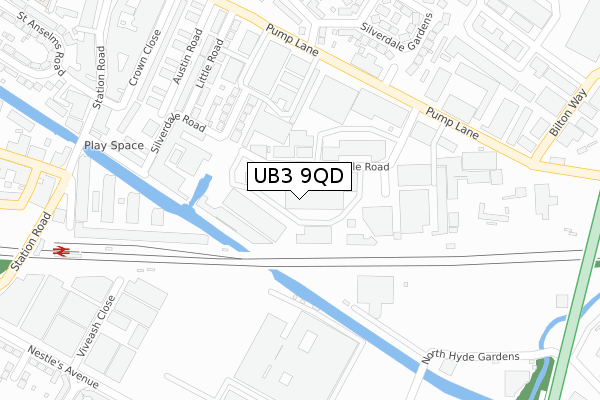 UB3 9QD map - large scale - OS Open Zoomstack (Ordnance Survey)