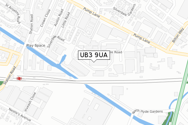 UB3 9UA map - large scale - OS Open Zoomstack (Ordnance Survey)