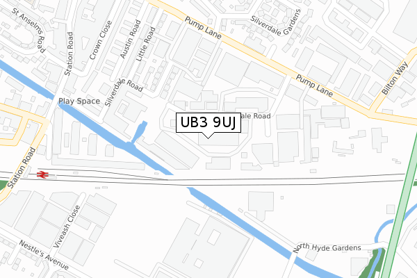 UB3 9UJ map - large scale - OS Open Zoomstack (Ordnance Survey)