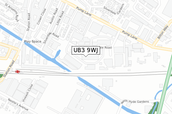 UB3 9WJ map - large scale - OS Open Zoomstack (Ordnance Survey)