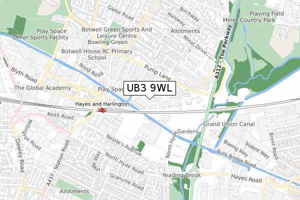 UB3 9WL map - small scale - OS Open Zoomstack (Ordnance Survey)