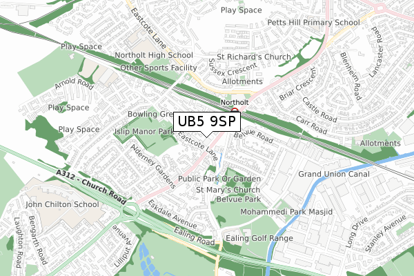 UB5 9SP map - small scale - OS Open Zoomstack (Ordnance Survey)