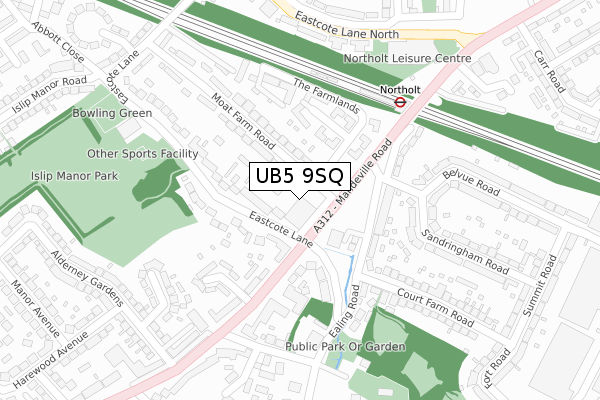 UB5 9SQ map - large scale - OS Open Zoomstack (Ordnance Survey)