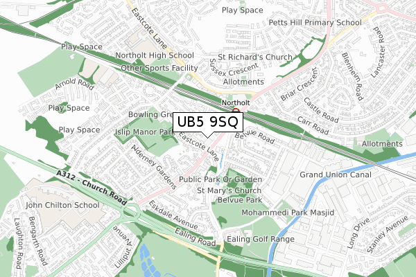 UB5 9SQ map - small scale - OS Open Zoomstack (Ordnance Survey)