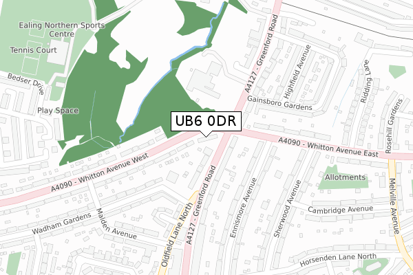 UB6 0DR map - large scale - OS Open Zoomstack (Ordnance Survey)