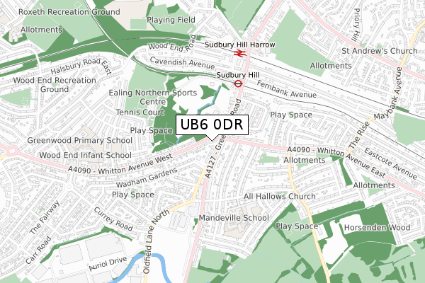 UB6 0DR map - small scale - OS Open Zoomstack (Ordnance Survey)