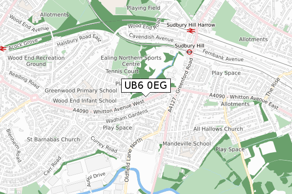 UB6 0EG map - small scale - OS Open Zoomstack (Ordnance Survey)