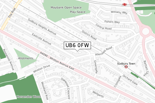 UB6 0FW map - large scale - OS Open Zoomstack (Ordnance Survey)