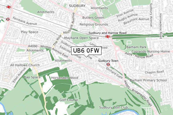 UB6 0FW map - small scale - OS Open Zoomstack (Ordnance Survey)