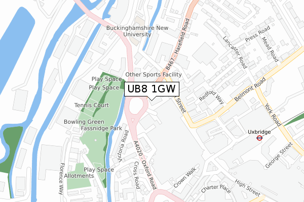 UB8 1GW map - large scale - OS Open Zoomstack (Ordnance Survey)