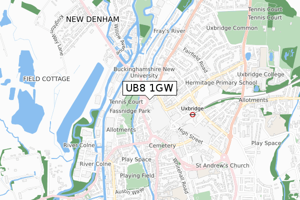 UB8 1GW map - small scale - OS Open Zoomstack (Ordnance Survey)