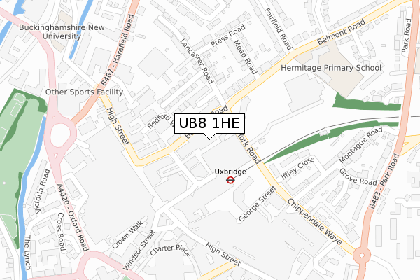 UB8 1HE map - large scale - OS Open Zoomstack (Ordnance Survey)