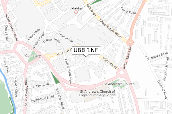 UB8 1NF map - large scale - OS Open Zoomstack (Ordnance Survey)