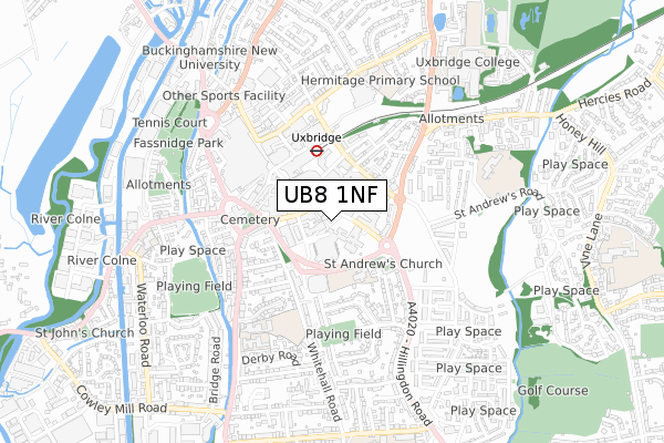 UB8 1NF map - small scale - OS Open Zoomstack (Ordnance Survey)